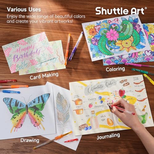 Shuttle Art Gel Pens, 120 Pack Gel Pen Set Packed in Sturdy Box, 60 Unique Colors with 60 Refills for Adults Coloring Books Drawing Doodling Crafts Scrapbooking Journaling - color: 120 Pack in Box