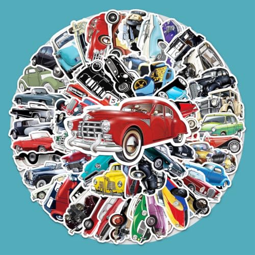 51 PCS Vintage Classic Car Stickers Pack for Kids Teens Adults Classic Cars Waterproof Vinyl Stickers and Decals for Laptop Computer Luggage Hydroflasks Water Bottle Scrapbook Skateboard