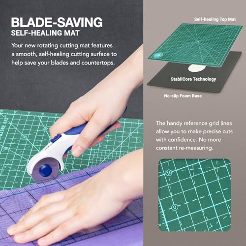 Calibre Art Rotating Self Healing Cutting Mat 18x18 (17" Grid), Quilting | Perfect for Quilting & Art Projects. Smooth, Non-detachable Rotation, Warp-Proof & Odorless, EN 71-3 Certified.
