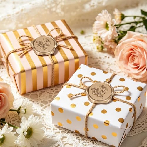 LEBENGURU 50 Pcs Wax Seal Stickers - Eucalyptus Wedding Invitation Envelope Seal Stickers, Self- Adhesive Metallic Light Gold Wax Stamp Stickers, Perfect for Party Birthday, Christmas, Gift Wrapping - color: Eucalyptus Antique Gold