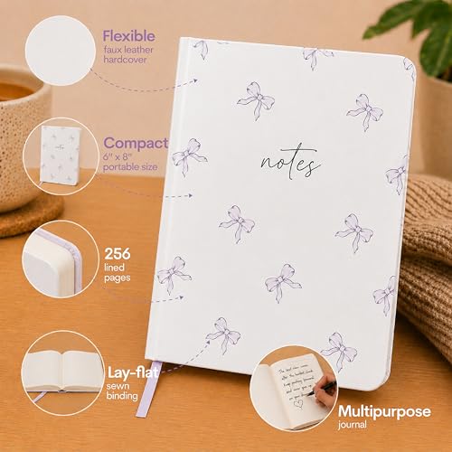 WORLD TRAVELER Eccolo A5 Lined Journal 256 Ivory Pages Lay Flat 6x8 - color: Purple Bow