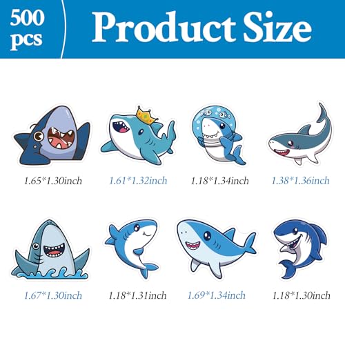 500 Pcs Shark Stickers Roll Waterproof Self Adhesive Cartoon Shark Decals for Birthday Party Favors DIY Crafts Classroom School Teacher Rewards Envelope Seals - color: Shark Stickers Roll