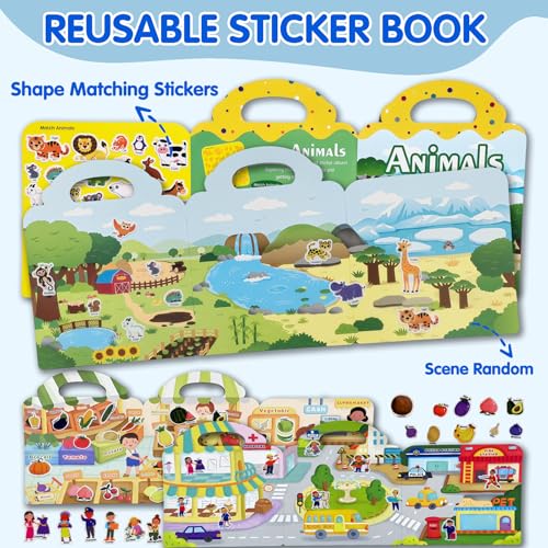 6 Sets Reusable Sticker Book for Kids 3-8 Year Old Birthday Gifts - color: 6 Sets - Animals/Vehicles/Insects/Ocean/Profession/Fruits & Vegetables