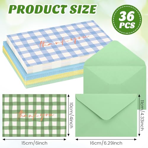 Eaasty 36 Pcs Summer Thank You Cards with Envelopes,Gingham - style: Gingham