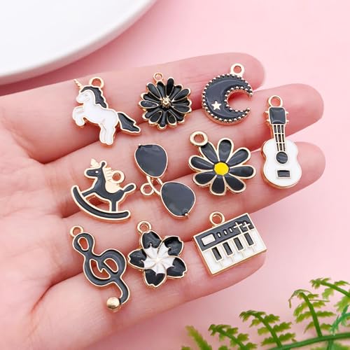 Youdiyla 40pcs Enamel Charms Alloy Metal Charms for Jewelry Making Necklace Bracelet Earring DIY Accessories - color: Black
