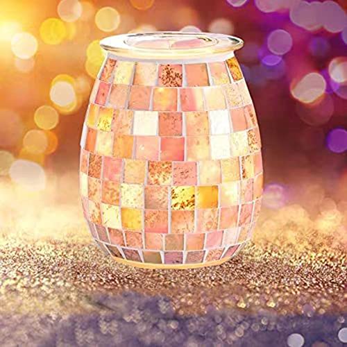 Dicimi Pink Wax Warmer for Scented Wax, Mosaic Glass Wax Melt Warmer with Gold Leaf, Electric Wax Burner with Removable Tray, Flameless Night Light Aromatherapy Gift for Women - color: Platinum Cube