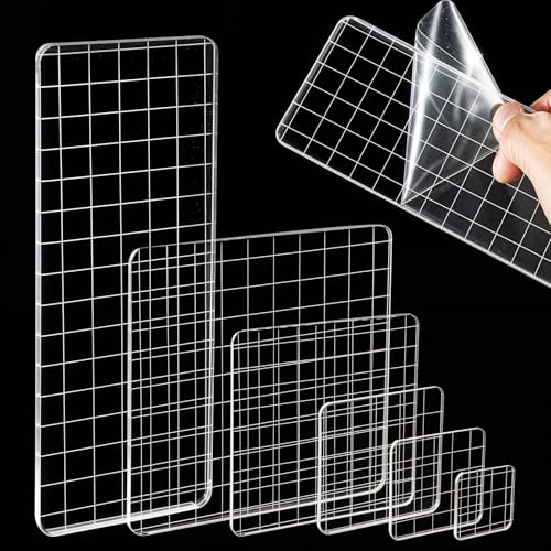 6PCS Acrylic Stamp Block with Grid Lines, Clear Stamping Blocks Tool Decorative Stamp Blocks Square Display Block Set Props for DIY Crafts Scrapbooking Card Making