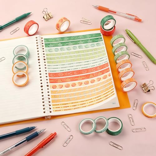 Washi Tape Set of 18 Rolls, Assorted Sizes, Decorative Tape for Journaling, Scrapbook, DIY Décor, Craft Supplies, Gift Wrapping, Metallic Foil, Celestial Orange and Green - color: Celestial Orange and Green