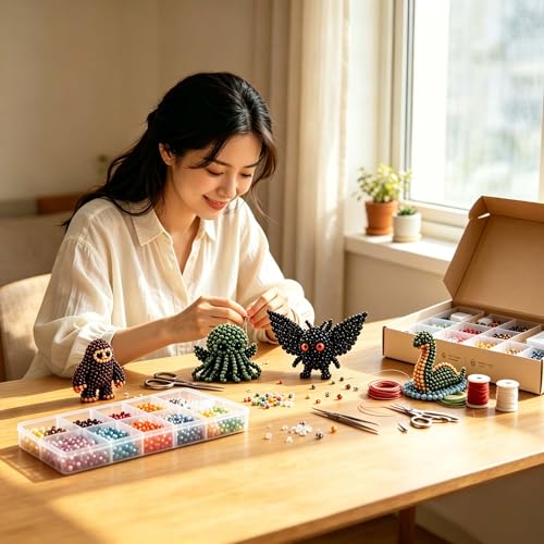 KreqiuCre 3D Beaded Animal DIY Kit for Adults, Cute Mini Bead Craft Set for Handicraft Enthusiast, Jewelry Making Kits with Beads, Scissors, Tweezers, and Instruction(Mysterious Creature) - size: Mysterious creature