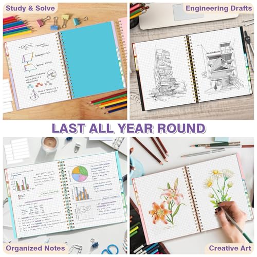 Graph Paper Notebook 8.5" X 11": 5 Subject Graphing Notebook with Dividers - color: Purple