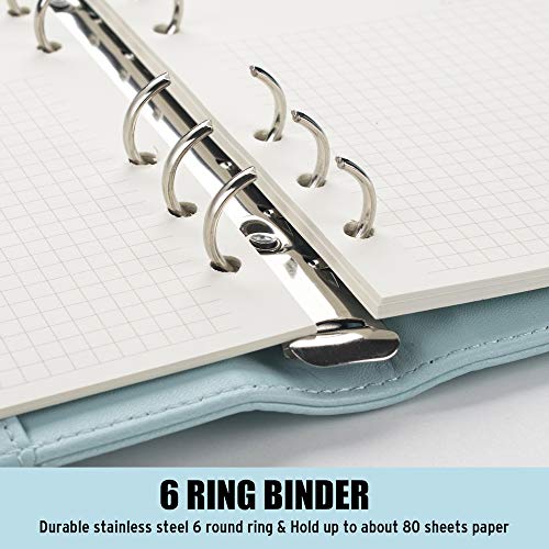 Sooez A6 Notebook Binder, 6 Ring Planner with Stylish Design, Loose Leaf Personal Organizer Binder Cover with Magnetic Buckle Closure, PU Leather Binder for Women with Soft Colors, 7.48"x5.2" - color: Mint Blue, size: A6