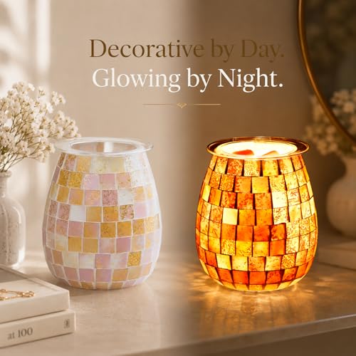 Dicimi Pink Wax Warmer for Scented Wax, Mosaic Glass Wax Melt Warmer with Gold Leaf, Electric Wax Burner with Removable Tray, Flameless Night Light Aromatherapy Gift for Women - color: Platinum Cube
