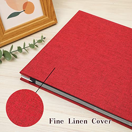 Spbapr Large Photo Album Self Adhesive Linen Cover Magnetic Scrapbook Album DIY Scrap Book 40 Black Sticky Pages for 3x5 4x6 5x7 8x10 Pictures with A Metal Pen - color: Red, size: 11''x10.6''40pages