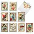 The Best Card Company - 10 Blank Heart Note Cards Boxed (4 x 5.12 Inch) - All Occasion Heartfelt Love Card Assortment - All Decked Out M2381OCB-NB - style: All Decked Out