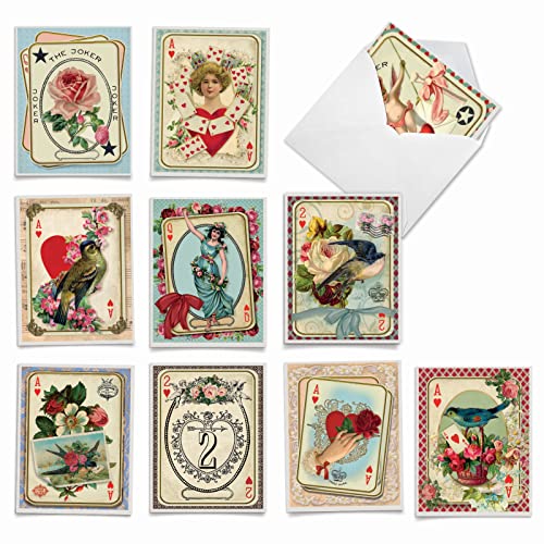 The Best Card Company - 10 Blank Heart Note Cards Boxed (4 x 5.12 Inch) - All Occasion Heartfelt Love Card Assortment - All Decked Out M2381OCB-NB - style: All Decked Out