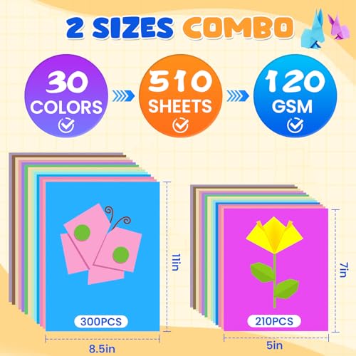 SPJRGRS 510 Sheets Colored Paper 8.5" X 11" & 5" X 7" Construction Paper