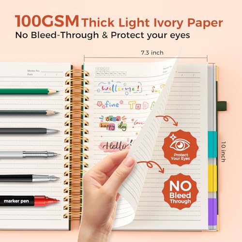 Line Hardcover Spiral Notebook with Removable Dividers Tabs & Ruler, 5 Subject Notebook College Ruled, 300 Page, Large 8"x10" B5 Notebooks for Work School, Lined Journal for Women & Men, Green - color: Green, size: 8"x10"(B5)