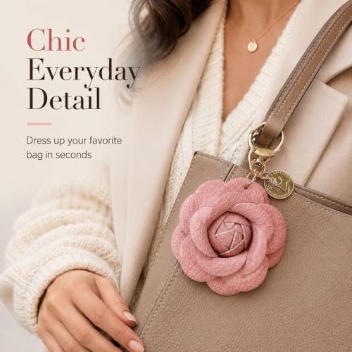 Angyape Flower Bag Charms for Women Purse Charms for Handbags Leather Flower Keychain Retro Aesthetic Keychain Accessories - color: K:pink