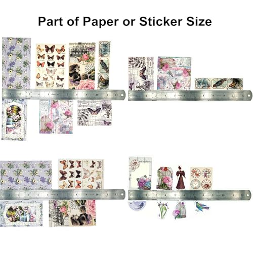 Esweny 200PCS Vintage Scrapbooking Supplies Pack, Aesthetic Scrapbook Sticker Paper Art Journaling Kit for Junk Journals,Planner,Cottagecore Decor Gifts (Purple Series) - color: Purple Series