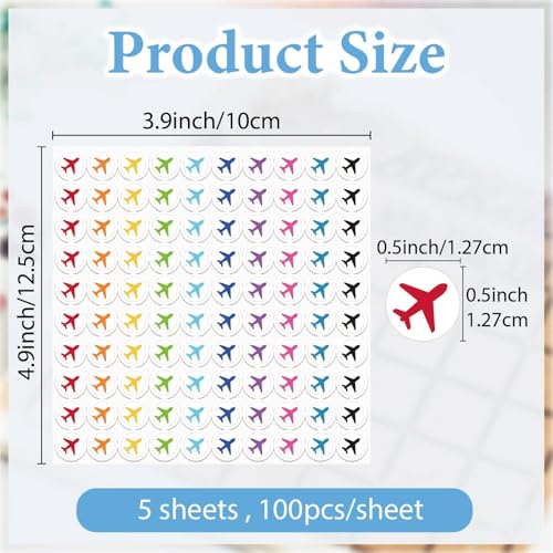 500Pcs/5 Sheets Plane Planner Sticker Mini Planner Stickers 1/2 Inch Colorful Cute Plane Marking Location Labels for Scrapbooking Calendars Journals DIY Creative Craft Projects Decoration - style: Airplane