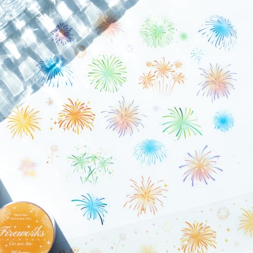 Fireworks PET Tape Set, 4 Rolls Pre-Cut Ephemera for Junk Journaling, Scrapbooking, Crafting, DIY Projects, Diaries, and Art Supplies - color: Watch Firework