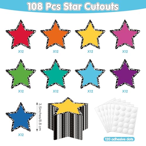108 Pcs Composition Star Cutouts for Classroom Bulletin Board Decor 3.5 inch Assorted Colors Paper Star for DIY Craft School Projector Classroom Office Chalkboard Wall Decor Party Decorations