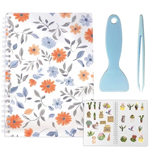 CRASPIRE 40 Sheets Sticker Book Album Sticker Collecting Organizer A5 Release Paper Reusable Waterproof Flower Floral Blank Collection Storage Holder with Scraper and Tweezer for Storaging Labels - style: Flower-029