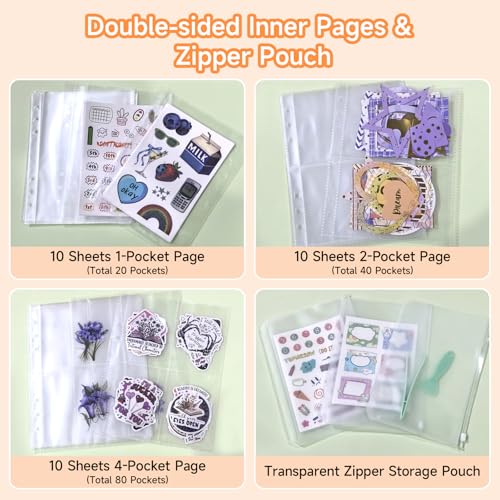 8-in-1 Sticker Organizer Binder, High‑Capacity A5 Reusable Sticker Book Collecting Binder with Storage Pages, Release Paper, Zipper Pouch, Mini Accordion Sticker Storage Album, Tweezers and Squeegee - color: Black