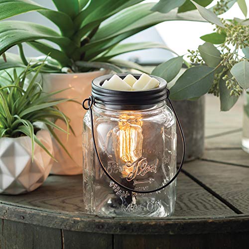 Candle Warmers Etc. Vintage Style Bulb Fragrance Warmer- Light-Up Warmer for Warming Scented Candle Wax Melts and Tarts or Essential Oils to Freshen Room, Clear Mason Jar - size: Glass Mason Jar