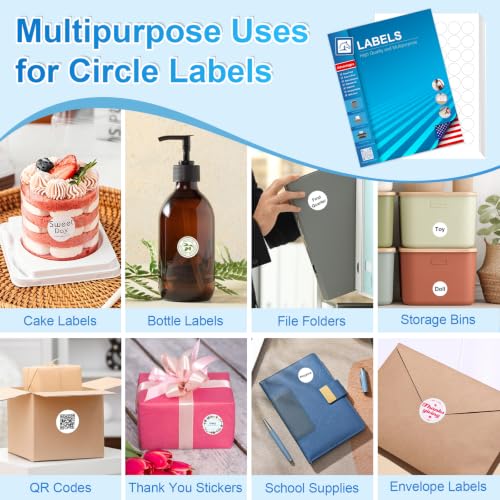 1 Inch Round Labels for Laser & Inkjet Printers, Printable Blank Circle Stickers for Thank You, Packaging & Product Labels, 1575 White Adhesive Labels (25 Sheets) with Free Template - size: 1 IN-25 Sheets(HB-C063)