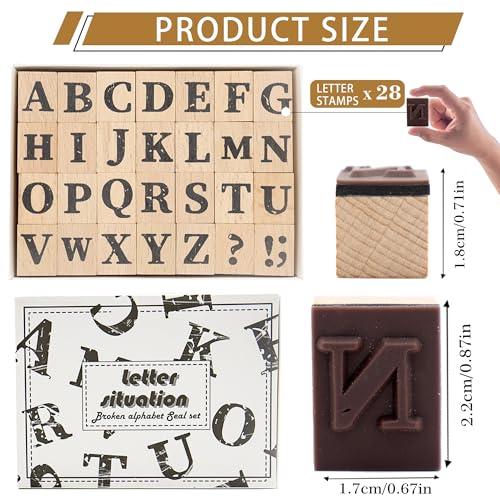 28-Piece Wooden Alphabet Stamps Set, Rubber Letter Stamps for Scrapbooking - size: Letter Stamps
