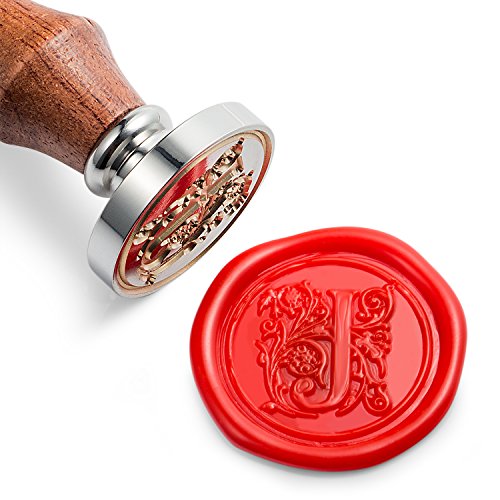 Mceal Wax Seal Stamp, Large Seal 1 1/5"(30mm) Dia, Silver Brass Head with Wooden Handle, Regal Letter A to Z Series (Letter J) - color: J