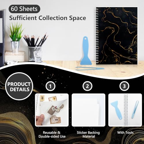 DHATMYC Reusable Sticker Collecting Book Storage Album with 60 Sheets Blank Release Paper - A5 Size Sticker Collection Organizer Book for Adults with Tools (Black) - color: Black