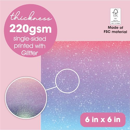 24 Sheets 6x6 Glitter Ombre Pastel Cardstock Paper Pad - Shimmer Gradient Double Sided Decorative Craft Paper for Card Making, Scrapbooking, Journaling, Origami, DIY Spring Crafts
