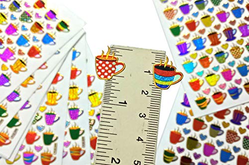 Coffee Tea Cup Waterproof Self-Adhesive Metallic Foil Decorative Scrapbook Sticker, Nice Size for Day Planner, Homemade Calendar, Journal, Letters, and Cards. (420 Stickers) (ST-10-COFFEE)