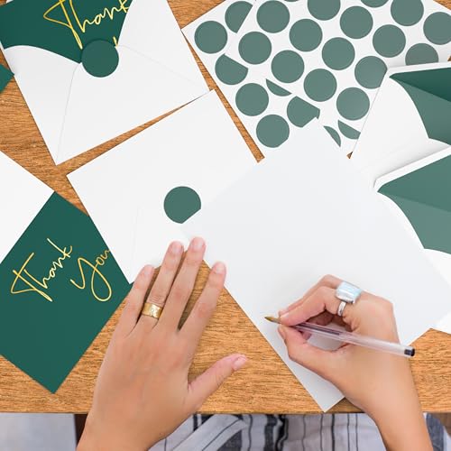 VNS Creations Thank You Cards With Envelopes - 100 Pack 4 x 6 Blank - Green - color: Post Green (Gold Foil), size: 100 Pack - 4" x 6" (Value Pack)