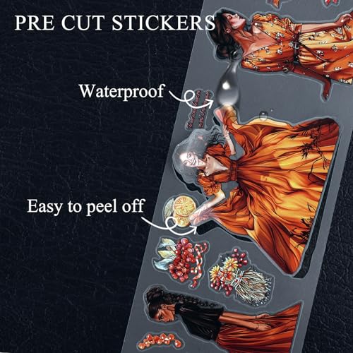 Dizdkizd Pre-Cut PET Washi Tape Set, 4 Rolls of Cozy Animal Flower Mushroom Washi Stickers for Scrapbooks, Bullet Journals, Collages, Planners, Warm Tone - color: Orange
