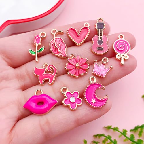Youdiyla 40pcs Enamel Charms Alloy Metal Charms for Jewelry Making Necklace Bracelet Earring DIY Accessories - color: Rose red