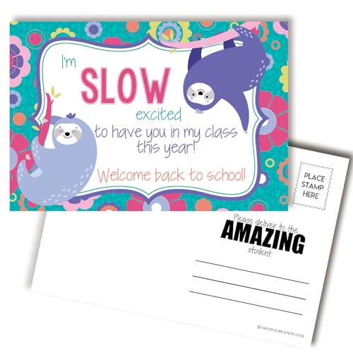 Amanda Creation Welcome Back to School Postcards, 30 Pack 4x6 Sloth Postcards for Students from Teacher, Funny Pun Design - style: Sloth