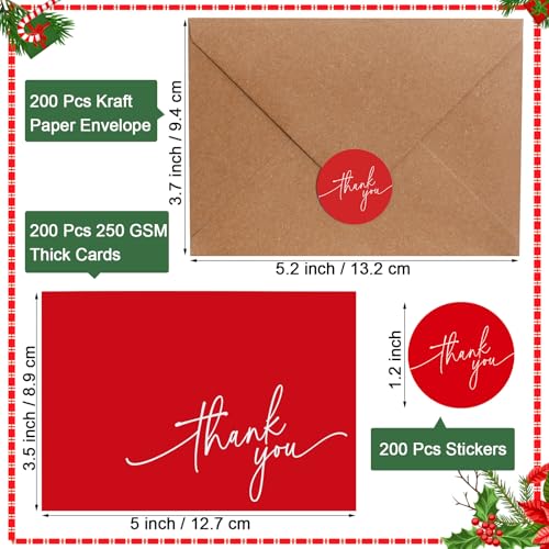 Gueevin 200 Pcs Thank You Cards with Envelopes Stickers, 3.5x5", Red, Green - color: Wine Red, Dark Green