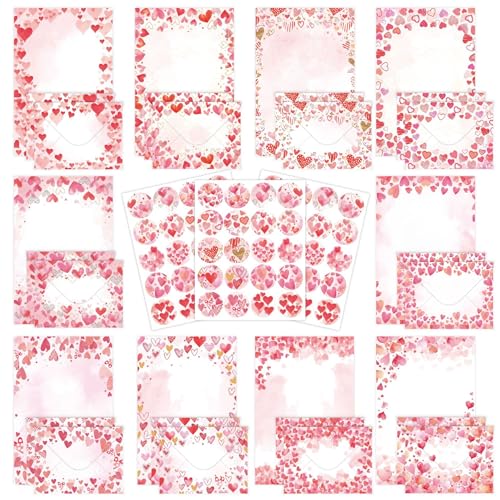 160 Packs Stationery Paper and Envelopes Set 10 Different Designs, 50 One Sided Stationery Writing Papers with 50 Matching Envelopes and 60 Round Dot Sticker, 5.5 x 8.25 Inch (Love) - style: Love