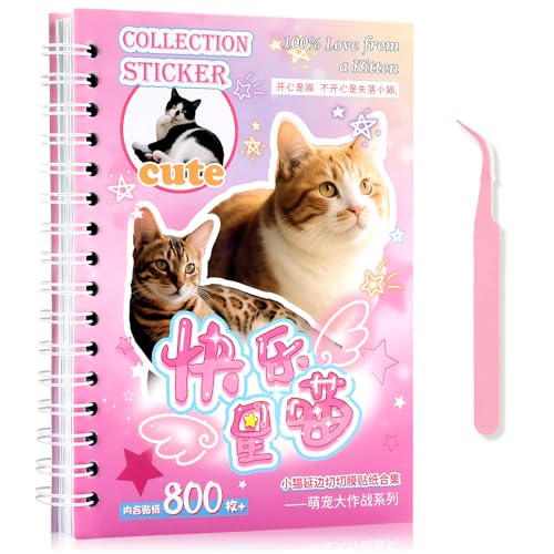 800 Pcs Cat Sticker Book Cute Stickers with Cat Meme Stickers 30 Sheets for Scrapbook Journal Planner Sticker Handbook Decoration Kawaii Album with Premium Art Paper and Cute Design (Cats) - color: G-pink