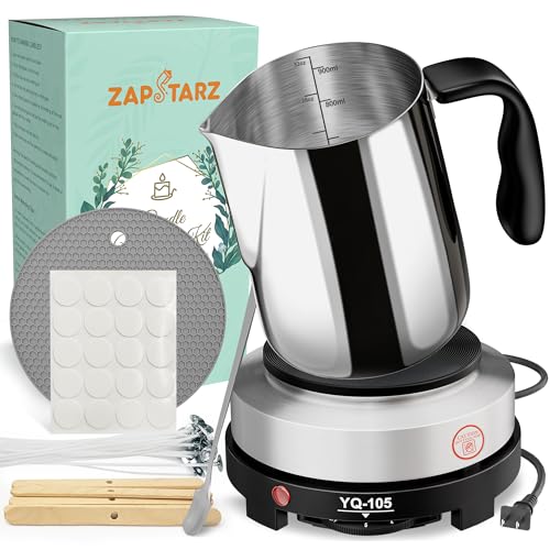 Zapstarz Candle Making Kit with Hot Plate, for Adults, Beginners | Candle Making Supplies with Wax Melting Pot, Candle Wicks, Stickers, Stirring Spoon, Anti-Scald Pad, Wooden Holders