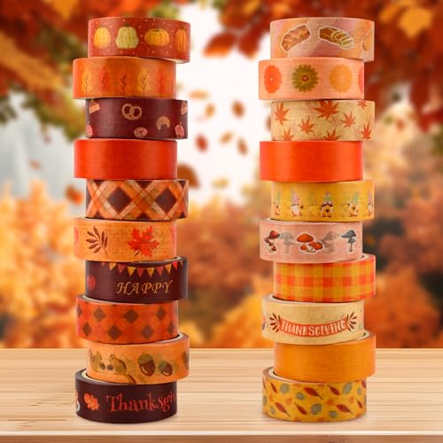 Fall Washi Tape Set 20 Rolls Autumn Thanksgiving Pumpkin Washi Tape - style: Fall
