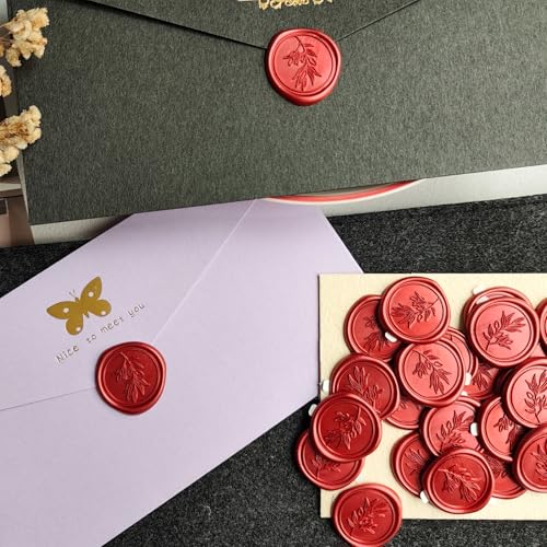 Pollize 50Pcs Wax Seal Stickers, Wedding Invitation Envelope Stickers - color: Red