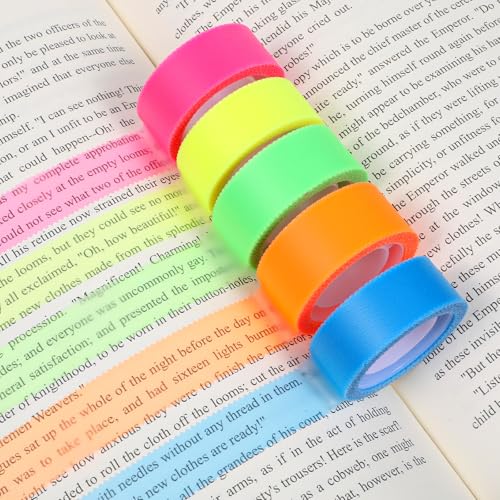 5 Rolls Colored Transparent Marking Sticker 0.7inch X 32ft Highlighter Tapes Removable Fluorescent Tapes PET Highlighter Tape Annotation Supplies for Reading Home Office