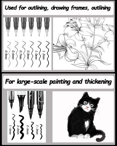 Black Pens Set,10 Pack Acrylic Ink Pens, Fine Point Paint Gel Pen,Brush Tip Acrylic Markers for Black Paper Drawing, Sketching, Illustration, Card Making, Bullet Journaling - color: Black