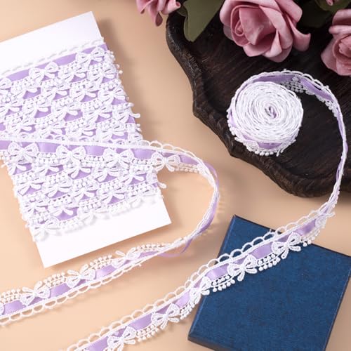 2 Yards Bow Lace Trim Ribbon, A Style, Light Purple - color: Light Purple-A style