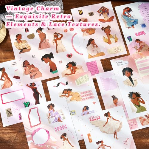 25 Sheets Fashion Black Girl Scrapbook Stickers, Junk Journal Supplies - color: Black Girls