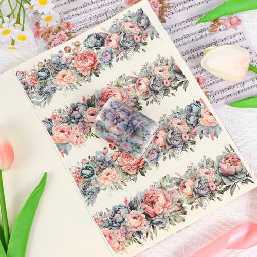 Sitsink PET Tape for Journal Scrapbooking - Romantic Vine Pastel Peony Vine PET Tape Stickers for Crafts Junk Journal Supplies Notebook Scrapbook DIY Decor - style: Romantic Vine